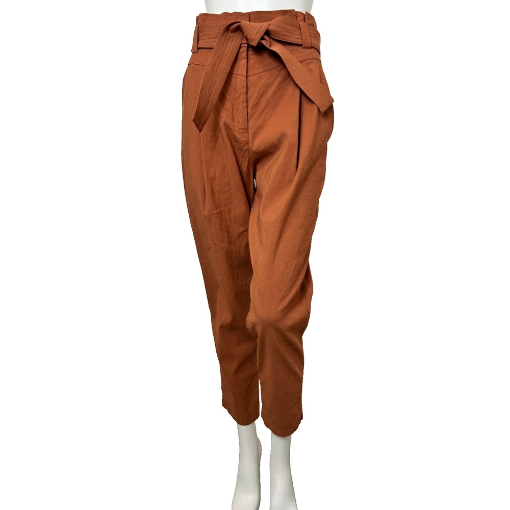 ALC Davis Rust Paperbag Waist Linen Blend Pleats Belt Trouser Pant 10 Minimalist